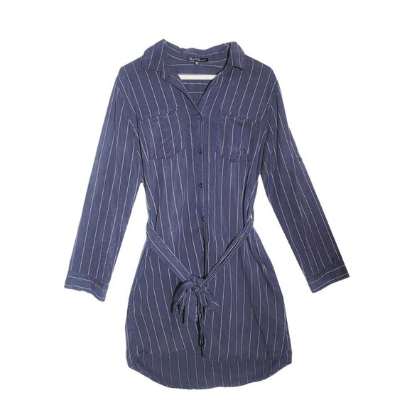 🤩Womens Roll-Sleeve Shirt Dress S Velvet Heart Stripe Gray White button front🤩 - Picture 2 of 9
